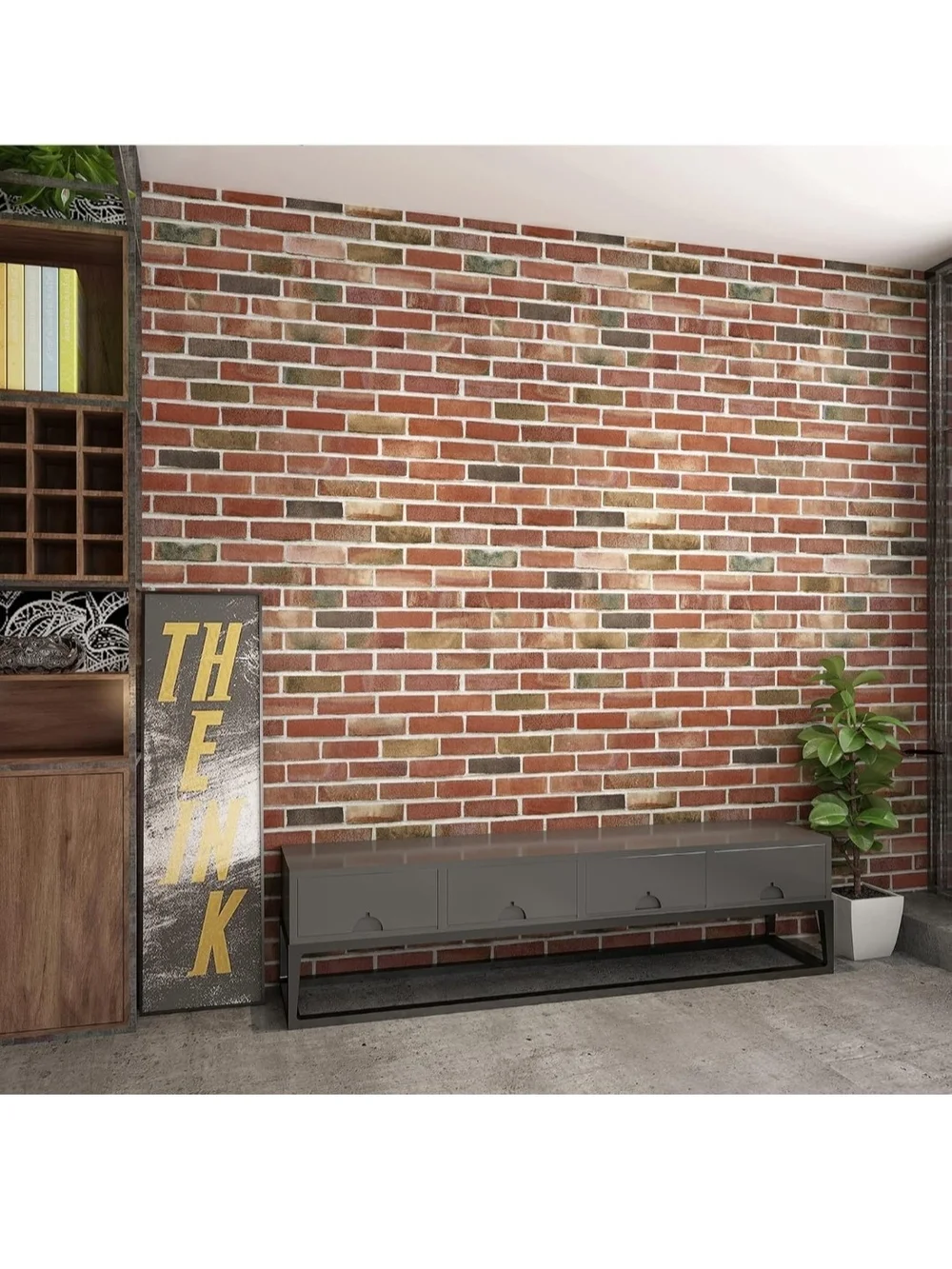 Brick Accent Peel-and-Stick Wallpaper Panel in Red and Tan